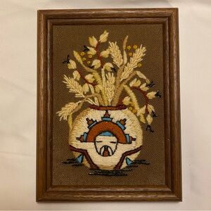 Vintage Embroidered Framed Art- Native American/American Indian Pottery
